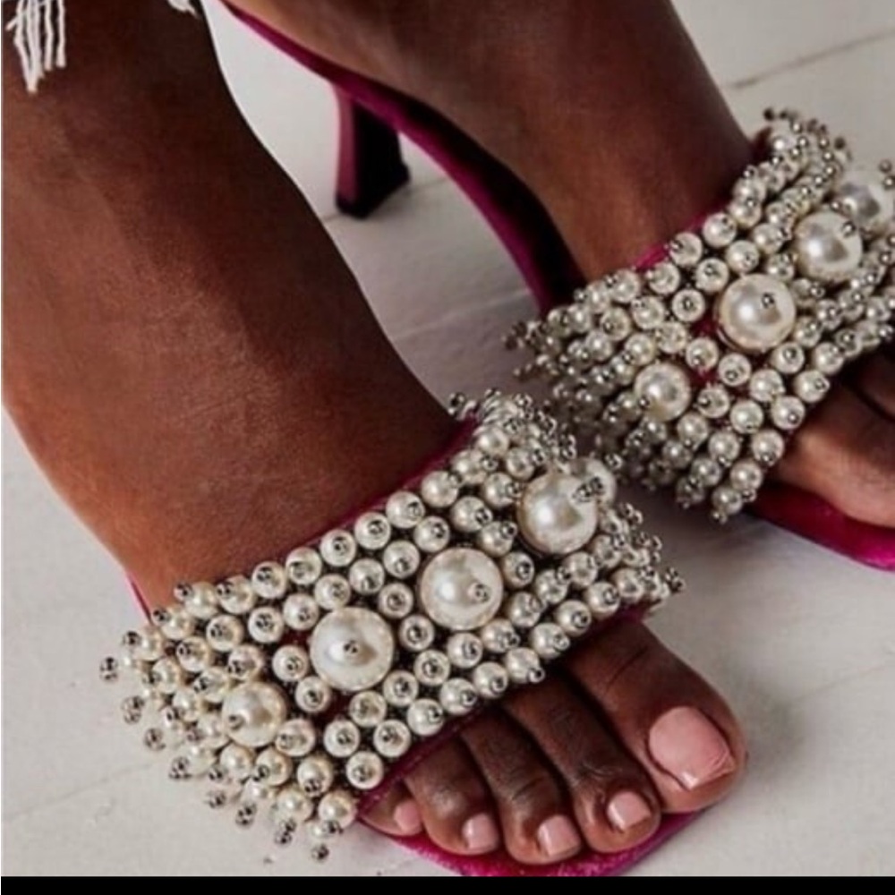 NEW Jeffrey Campbell Free People Pearl PORTIA pink velvet heel sandals retro 6.5